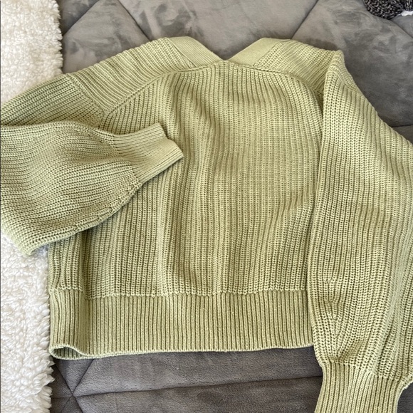 Olive Green Button-Up Women's Sweater - Picture 3 of 4